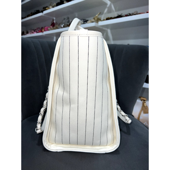 Chanel 23P Deauville White Ecru Black Stripe Large Shopping 30cm Handle Tote Bag - Picture 5 of 10